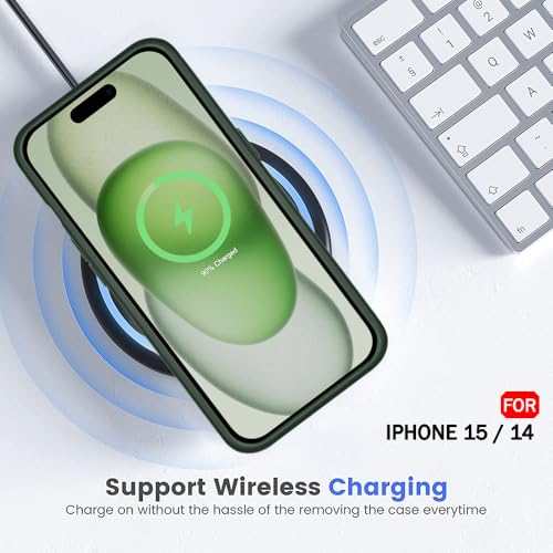 Image of TheGiftKart Hybrid Back Cover Case for iPhone 15 / iPhone 14 | Built-in Stand | Shockproof Hard Case Cover for iPhone 15 / iPhone 14 (PC & TPU, Frosted Matte Back, Green Sides)