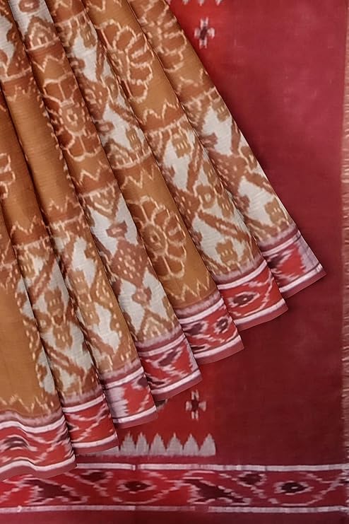 Image of Ikat Women's Cotton Saree, Handmade Pure Cotton Khandua Saree, Ikkat Orissa Traditional Handloom Saree without Blouse