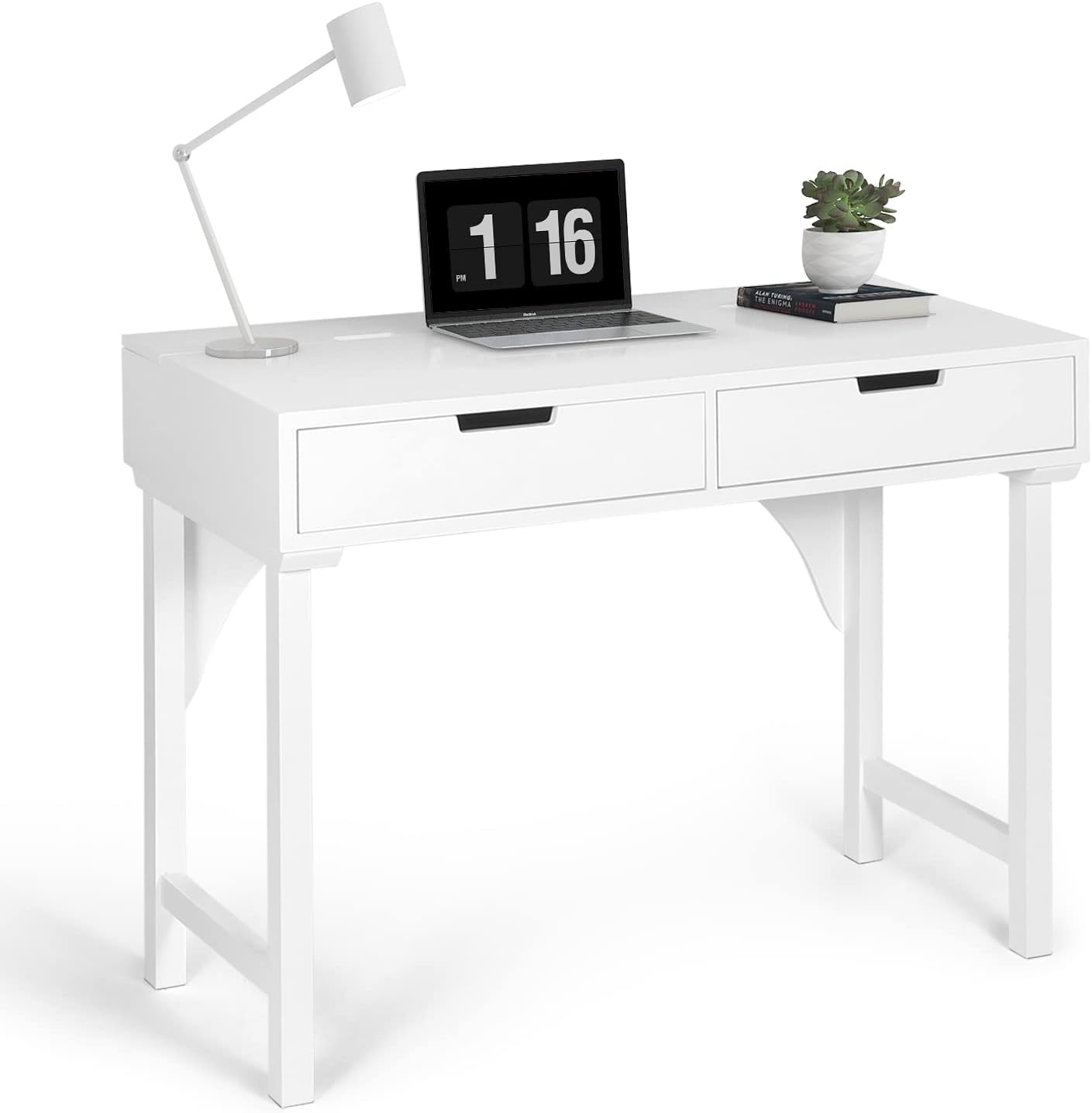LYNSLIM Writing Computer Desk for Home Office, White Modern