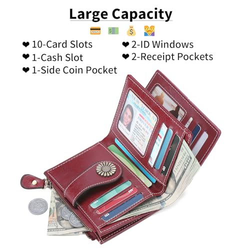 Image of SENDEFN Small Womens Wallet Leather Bifold Card Holder RFID Blocking with Zipper Coin Pocket