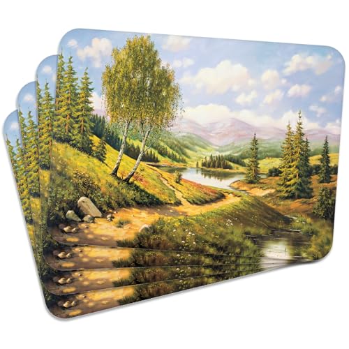 MG Design – Juego de 4 manteles Individuales Birches 40×30 cm con impresión Decorativa y Base de Corcho (Lavables, Antideslizantes, Resistentes hasta 100 °C) – para Cocina, Comedor y Oficina