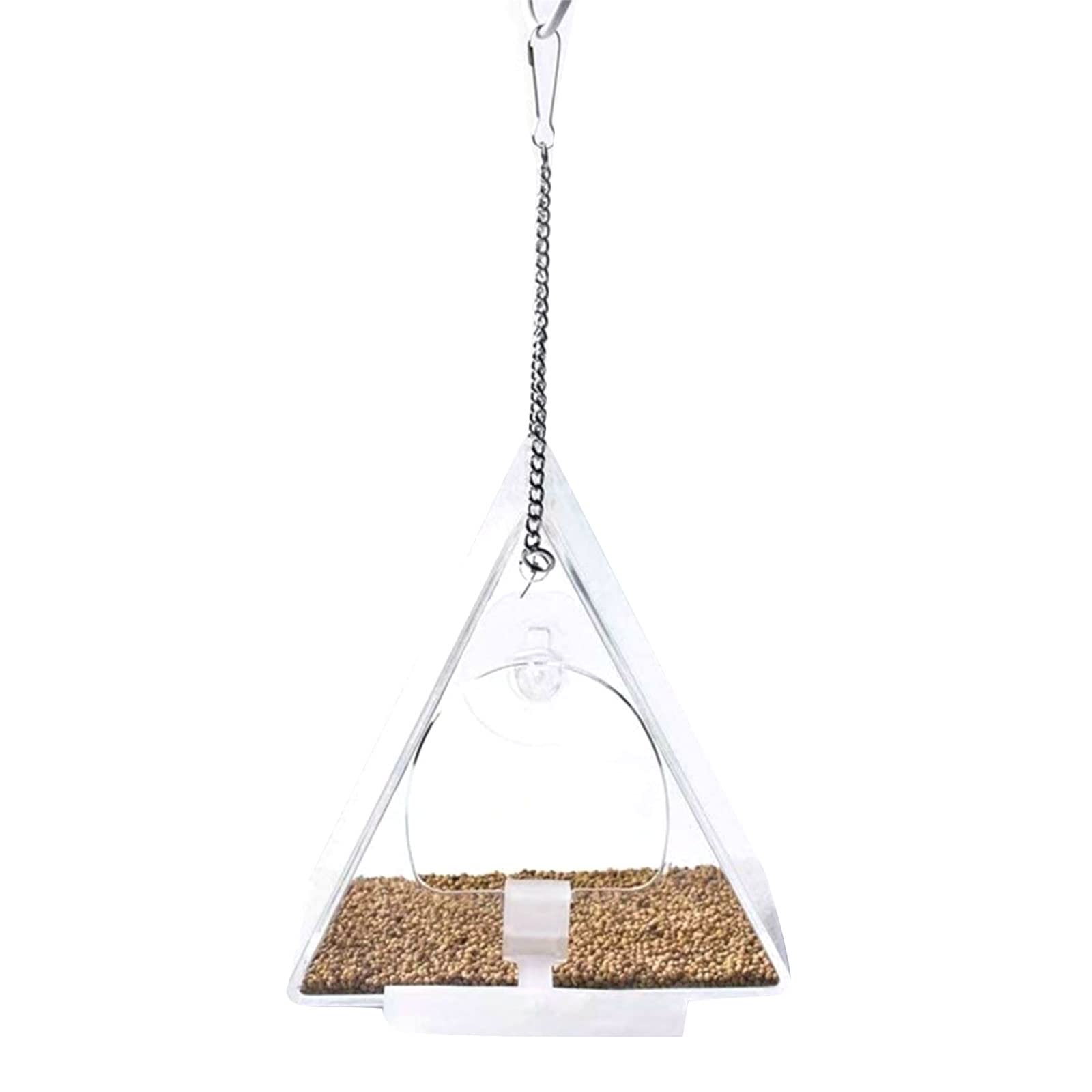 NEWFT Clear Acrylic Bird Feeder with Window Suction Cup Hanging Chain Small Outdoor Bird Feeder for Wild Birds Finches