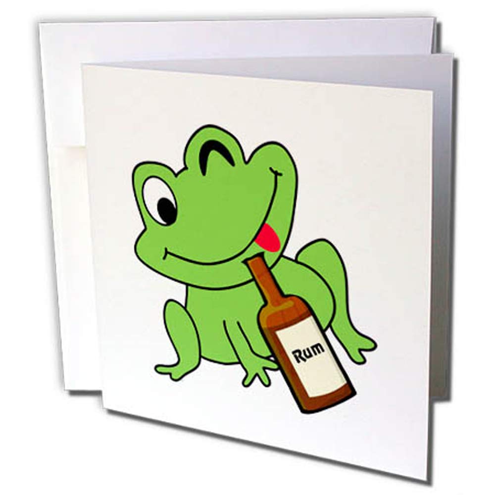 3dRose gc_273382_2 6 x 6-Inch "Image of Cartoon Green Frog Drinks from Beer Bottle" Greeting Card (Set of 12)