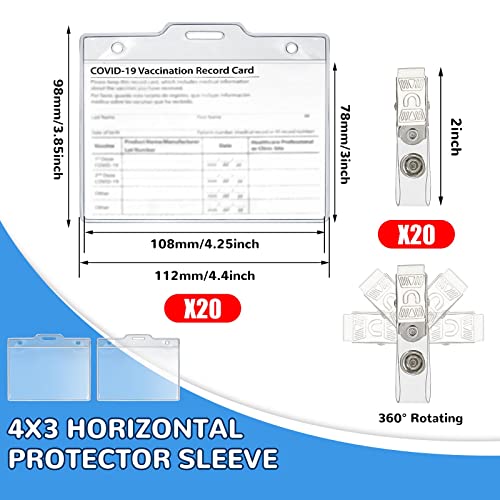 Image of 20 Set Name Tags with Clips Name Tag Holder for 4 x 3 ID Badge, Clear Waterproof Vinyl Plastic Sleeve Cover Horizontal Card Holder for Travel and Events