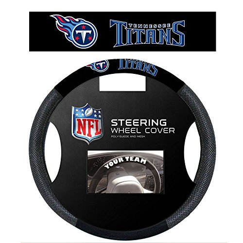 Fremont Die NFL Tennessee Titans Poly-Suede Steering Wheel Cover, Fits Most Standard Size Steering Wheels, Black/Team Colors