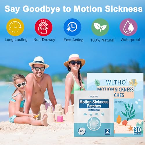 Image of 30ct Motion Sickness Patches Non Drowsy, Sea Sickness Patch for Cruise Travel Essentials, Waterproof Patches Behind Ear, Custom Seashell Pattern, Long Last 72H