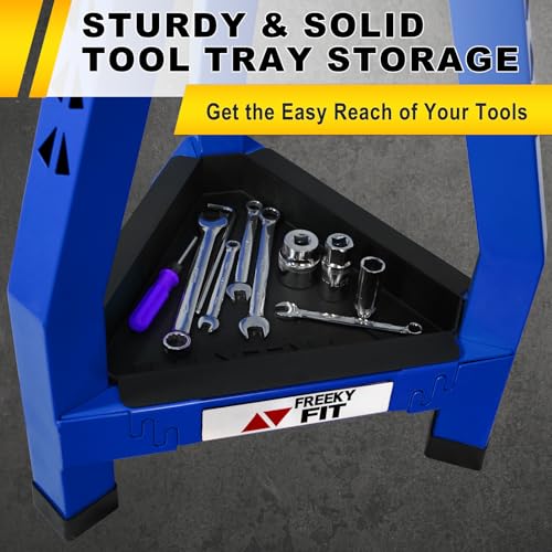Image of Adjustable Tall Shop Stool, Mechanics Garage Stool Chair, Work Metal Chair for Workshop, Adjustable Height, 360 Swivel Padded Seat, Tool Tray Storage, 350 LBS Capacity, Heavy Duty, Blue