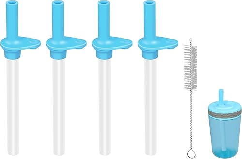 Pajitas de repuesto compatibles con botella de agua Zak de 15 onzas, sin BPA, popote reutilizable con cepillo de limpieza (azul claro, paquete de 4)