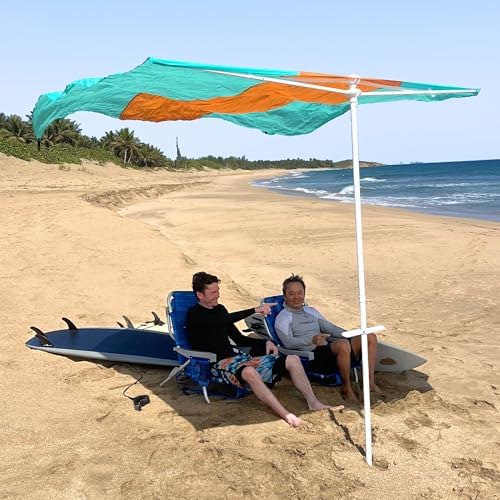 Flow Shade Beach Tent Wind Sun Canopy Portable Easy Set Up UPF 50+ No Assembly Requires 3-30 MPH - 1 to 4 People - 8 Foot X 8 Foot Fabric Top