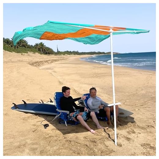 Flow Shade Beach Tent Wind Sun Canopy Portable Easy Set Up UPF 50+ No Assembly Requires 3-30 MPH - 1 to 4 People - 8 Foot X 8 Foot Fabric Top