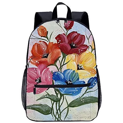 Sac à dos d'école imprimé 3D floral de 45x30x15 cm pour adolescents et enfants
