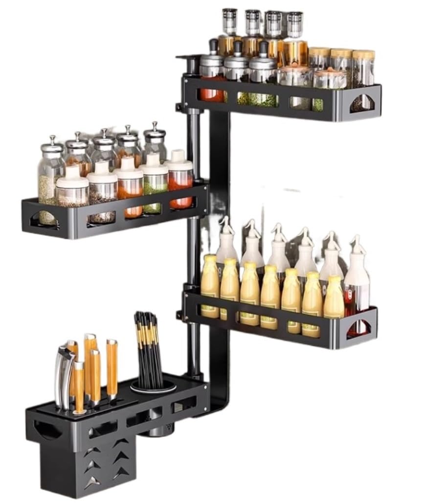 YNIYUJKL Spice Rack Spice Organizer Spice Shelf 4-Tiers Wall Mounted Aluminum Spice Rack With Knife Holder Spice Organizer Kitchen Storage Shelf Seasoning Organizer Spice Rack Org