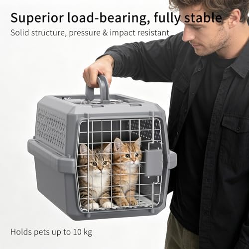 Airline-Approved Pet Carrier: Hard-Sided Crate for Cats & Dogs | Secure Metal Locking Door / Multi-Side Ventilation / Top Carry Handle / Lightweight Durable Shell / Includes Travel Bowl - Image 4