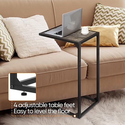 Mesa auxiliar en forma de C para sofá y aperitivos de metal y madera 6