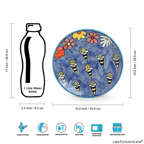 Image of ExclusiveLane 'The Bee Collective' Handpainted Ceramic Plates for Dinner Set Ceramic Dinner Plate with Katoris (8 Pieces, Serving for 4, Dishwasher & Microwave Safe) - Ceramic Bowl Dinnerware Set