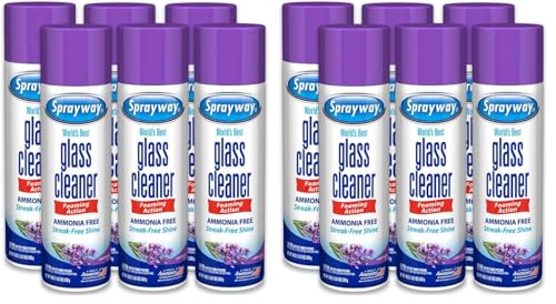 Image of Sprayway Glass Cleaner Lavender Scent Foaming Aerosol Spray, 19oz, Ammonia-Free, Streakless, Fast-Acting | Cleans & Polishes Glass Surfaces | Removes Fingerprints, Dust, Dirt, 6 Count (Pack of 2)