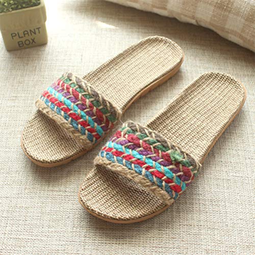 Flax Linen Slippers - Open Toe Bohemian Style Summer Beach Sandals - Vintage Non-Slip Slippers for Woman (6US, 3.5UK, 36.5EU)2