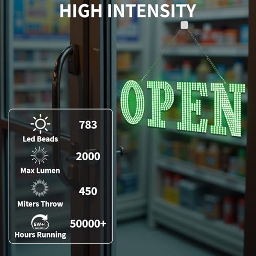 Image of 30 inchx10 inch Large LED Open Sign for Business - Unique Design super Bright Open Signs With chain - High Visibility for Stores, Bar, Hotel, Retail Shops,Window, Salon, Restaurant, Office (Green, 30*10inch)