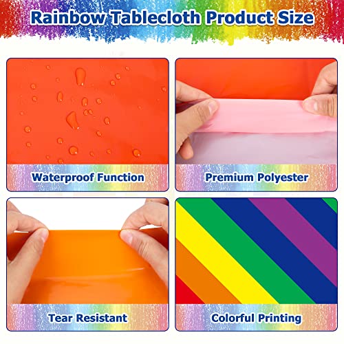 Image of QZYL 4 PCS Pride Decorations, 108 x 54 Inches Disposable Tablecloth, Plastic Rectangle Rainbow Table Covers Stuff, Gay Pride Month Accessories for Rainbow Theme LGBTQ Community Party Decor