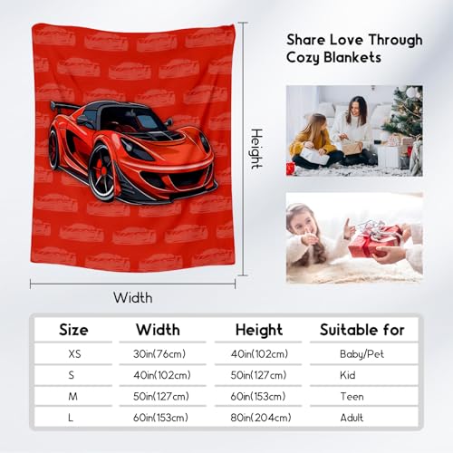 Racing Car Blanket, Cozy Soft Throw Gifts for Kids, Cute Red Flannel Throw Blankets for Couch Office, 30x40 Inches