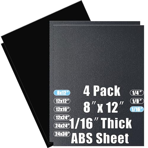 Image of ABS Plastic Sheet 1 /16 Inch Thick 8 inch x 12 inch (4-Pack),Two-Sided Heat Moldable Panel (Thermoplastic Textured Front & Smooth Back), Black Thermoform Board Great for DIY Projects, Decor, Handcrafts
