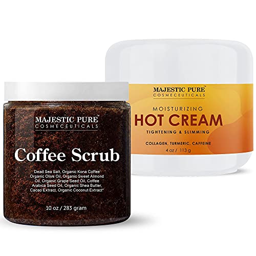 Majestic Pure Cellulite Hot Cream and Arabica Coffee Scrub Bundle - For Smoothing, Toning and Firming Skin - Reduces Appearance of Cellulite, Stretch Marks and Spider Veins