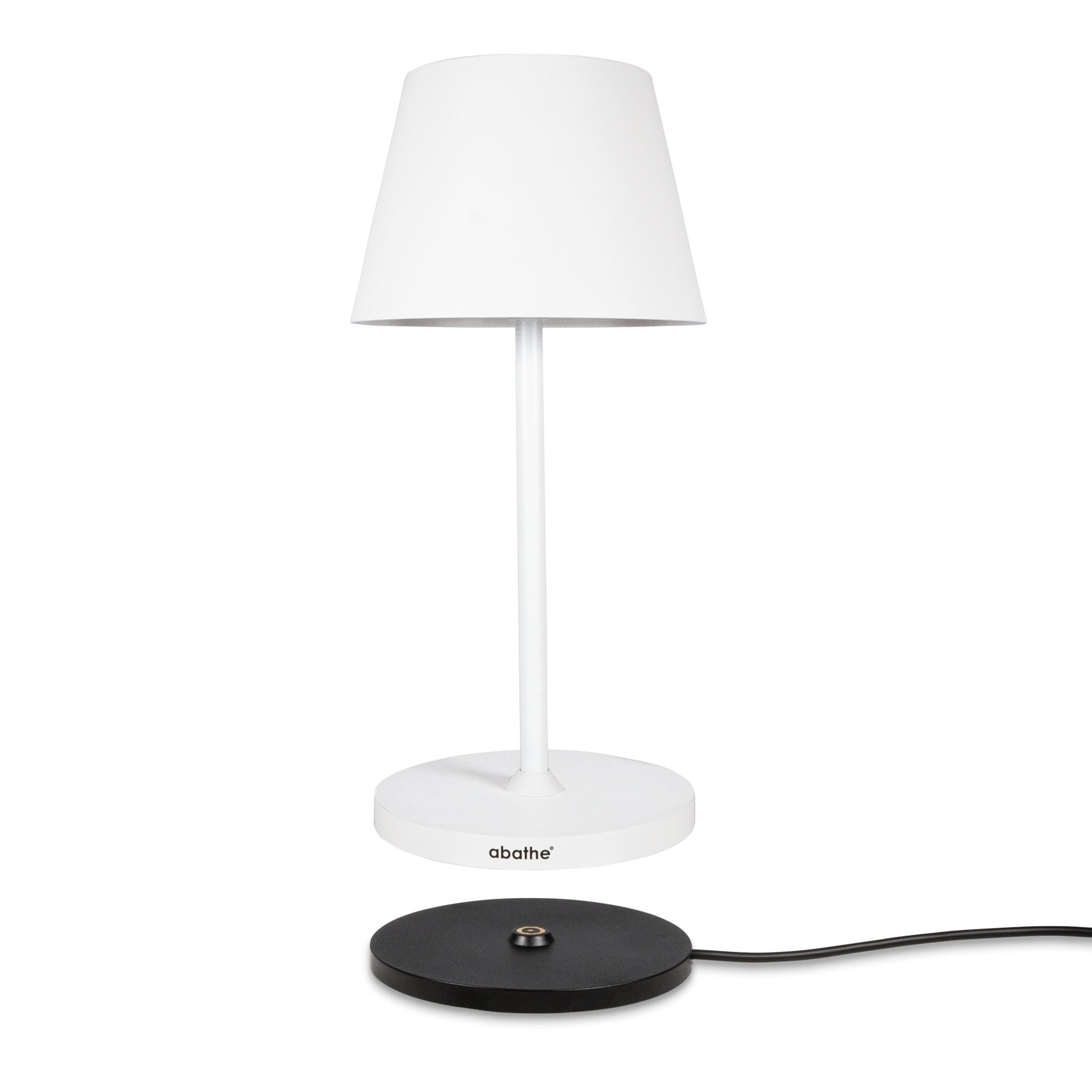 LED Akku Tischleuchte round mit Ladestation - dimmbar, kabellos, USB aufladbar, warme 2700K - sichtfreie Höhe von 25cm - Outdoor Akku-Tischlampe für drinnen und draußen IP54 – weiß