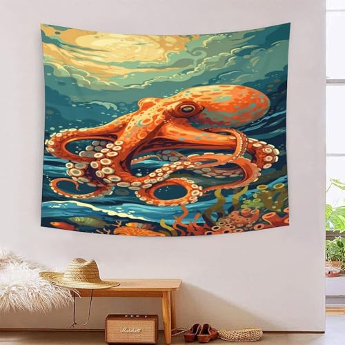 Art mural pieuvre 3D grand tissu déco pour salon et chambre à coucher