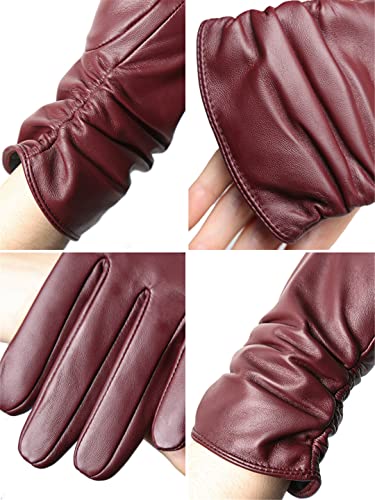 Guantes de piel de oveja para mujer, cálidos, de terciopelo, cortos, delgados, para conducción
