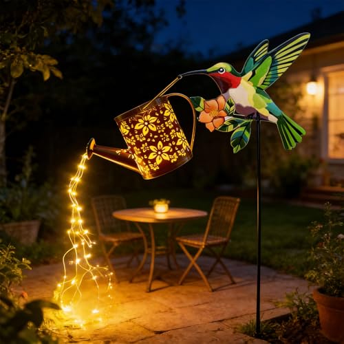 Décoration de jardin solaire avec arrosoir LED et motif soleil en fer - 4