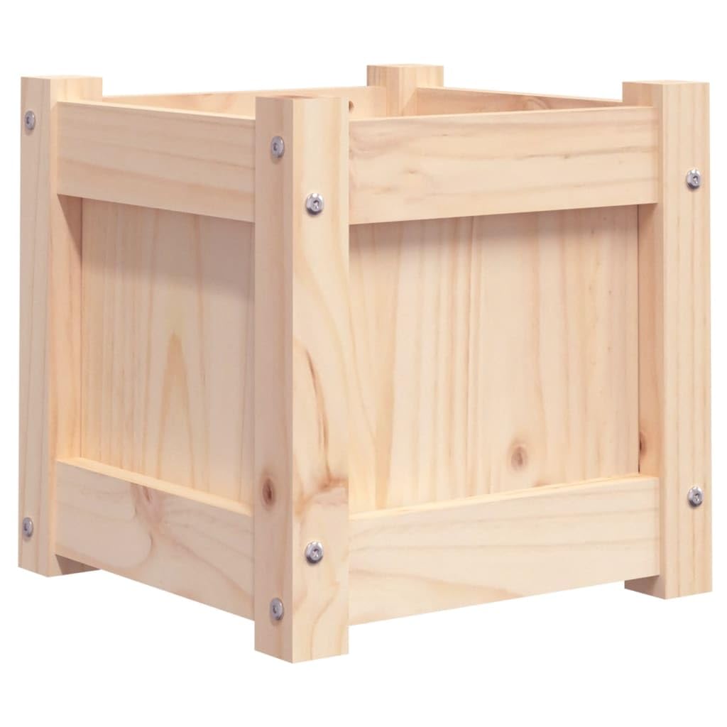 Macetero rústico de madera de pino, juego de 2 unidades, 31 x 31 x 31 cm, maceta de madera maciza para balcón, jardín, diseño que ahorra espacio, jardinera elevada