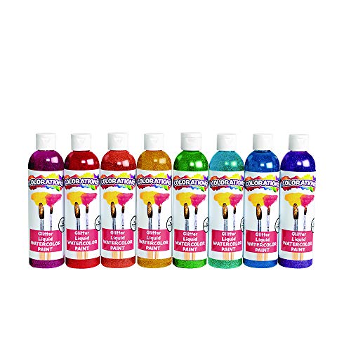Colorations Liquid Glitter Watercolor Paint, 8 Fluid Ounces oz, Set of 8, Non-Toxic, Painting, Kids, Craft, Hobby, Fun, Water Color, Posters, Cool Effects, Versatile, Gift (Item # GLITSET)