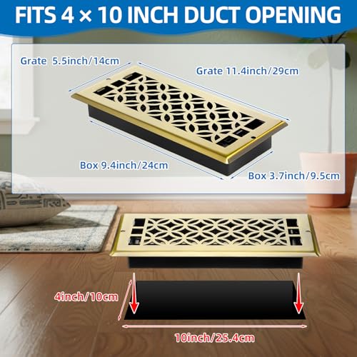 Image of 10 Pack 4x10 Inch Heavy Duty Walkable Floor Register, Adjustable Airflow Decorative Floor Vent Covers Steel Vent Registers with Screws for Home and Shopping Mall (Bronze)