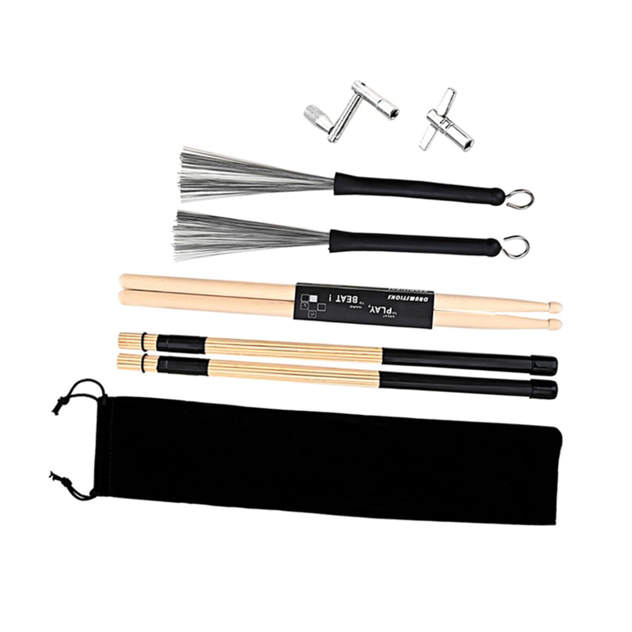 TOYANDONA 1set Bacchette e Chiave Accordatura Per Batteria Spazzole Professionali Per Jazz Strumento Per Musicisti e Principianti Design e Facile Usare