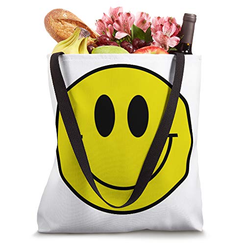 Bolso tipo tote amarillo con diseño de cara sonriente feliz estilo años 90 y Y2K miniatura 4