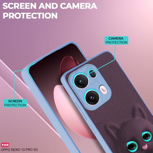 Image of AESTMO Back Case Cover for Oppo Reno 13 Pro 5G Back Cover | 3D Cat Cover | Leather Finish | Full Body Protection | Camera Protection Back Cover for Oppo Reno 13 Pro 5G (Purple)