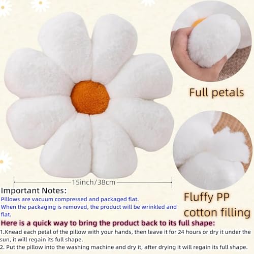 Aryan Flower Pillow White Decorative Throw Pillows, Floor Cushion Cute Pillows for Bed Bedroom Room Sofa Couch Decor 38cm(White) - Cosy Home Interiors Aryan Flower Pillow White Decorative Throw Pillows, Floor Cushion Cute Pillows for Bed Bedroom Room Sofa Couch Decor 38cm(White) - Image 7
