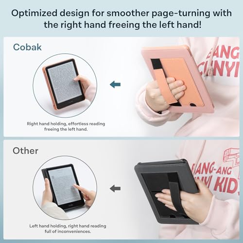 Image of CoBak Lightweight Stand Case for 7 inch Kindle Paperwhite 12th Gen 2024 and Kindle Colorsoft with Right Hand Strap - Compatible with iPhone MagSafe, for Samsung /Belkin /Anker Wireless Charging Pads