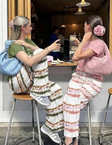 Image of Ekouaer 2 Pack Pajamas for Women Set Short Sleeve Sleepwear Top and Pants Pjs Soft Printed Lounge Sets with Pockets