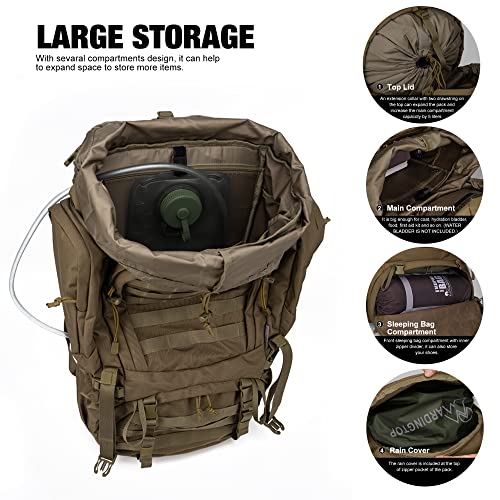 Mardingtop 60L Molle Hiking Internal Frame Backpacks With Rain Cover For Camping,Backpacking,Travelling(Khaki) #TOP3