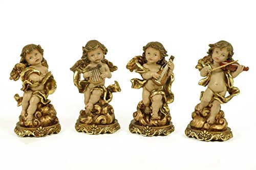 4 Figuras Religiosas Decorativas" Ángeles Sobremesa con Instrumentos". 8 x 6 x...