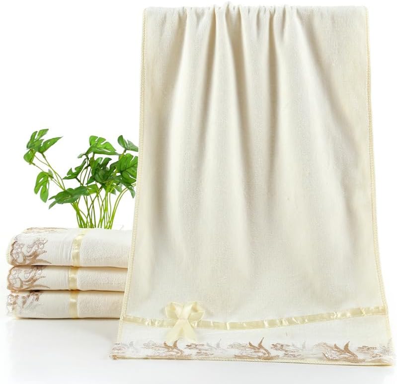 Bath Towels Set, Cream Lace Hand Towels Ultra Absorbent & Soft Towels Velvet Bathroom Sheet Towels for Shower Beach Daily (1 Bath Towel+2 Hand Towels) - Image 8