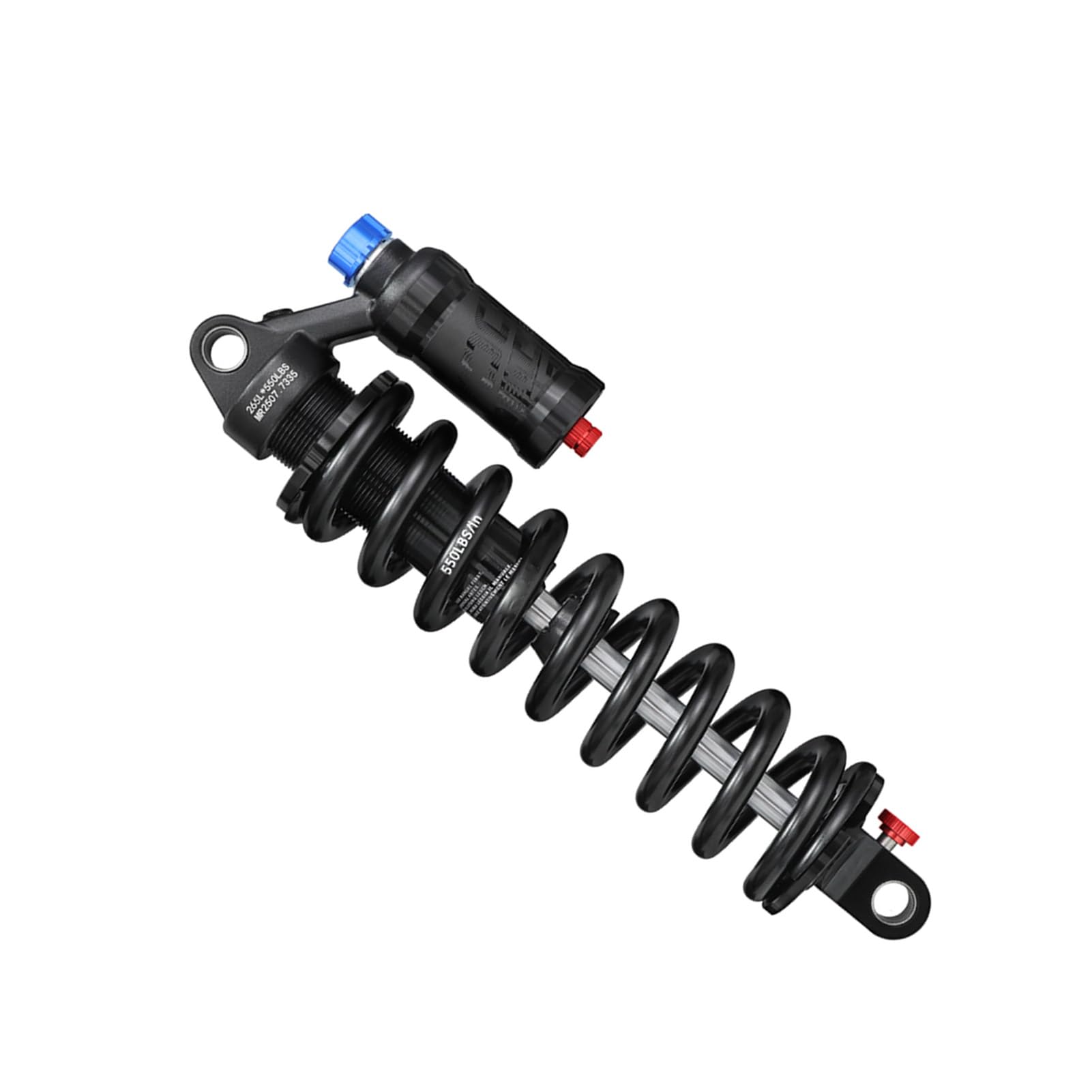 Amortiguador trasero de bicicleta de montaña Amortiguación ajustable Resorte de alto rendimiento Capacidad de carga de 550 libras para senderos cuesta abajo Estructura de aleación (265MM-550LBS)