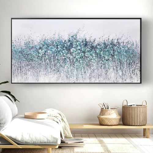Art mural contemporain de prestige grand format 90x180cm motif fleurs abstraites sur toile