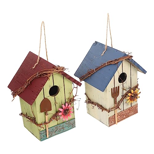BESPORTBLE 2個 バードハウス 鳥の家 コープ ネスト 屋外の鳥小屋 ロープで鳥の巣 屋外吊り下げ用のハチドリの巣 ハチドリの装飾 巣箱 家の装飾 木製鳥小屋 木の鳥の巣 鳥の餌箱 ペット用品