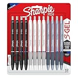 Sharpie S-Gel, Gel Pens, Medium Point (0.7mm), Black and Blue Gel Ink Pens, 12 Count
