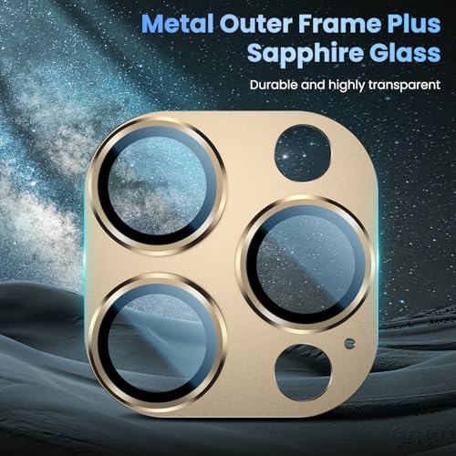 Image of Uyiton Compatible with iPhone 16 Pro /iPhone 16 Pro Max Camera Lens Protector - [Not Easy to Break][Strong Adsorption][Case-Friendly] Metal Tempered Glass Rear Camera Screen Cover - Gold, 2 Pack