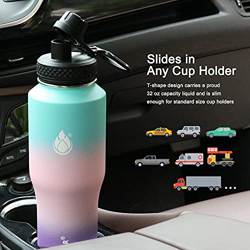 Sendestar Water Bottle 32Oz,2 Lids(Straw Lid),Wide Mouth Stainless Steel Vacuum Insulated Double Wall Keep Liquids Cold Or Hot All Day,Sweat Proof Sport Design,Fit Car Cup Holder(Hydrangea) #TOP2