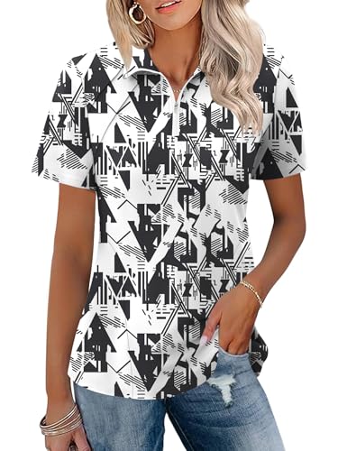 Image of LOMON Womens Golf Polo Shirts Summer Short Sleeve 1 /4 Zip Tops Moisture Wicking Casual Tennis Activewear with Pockets