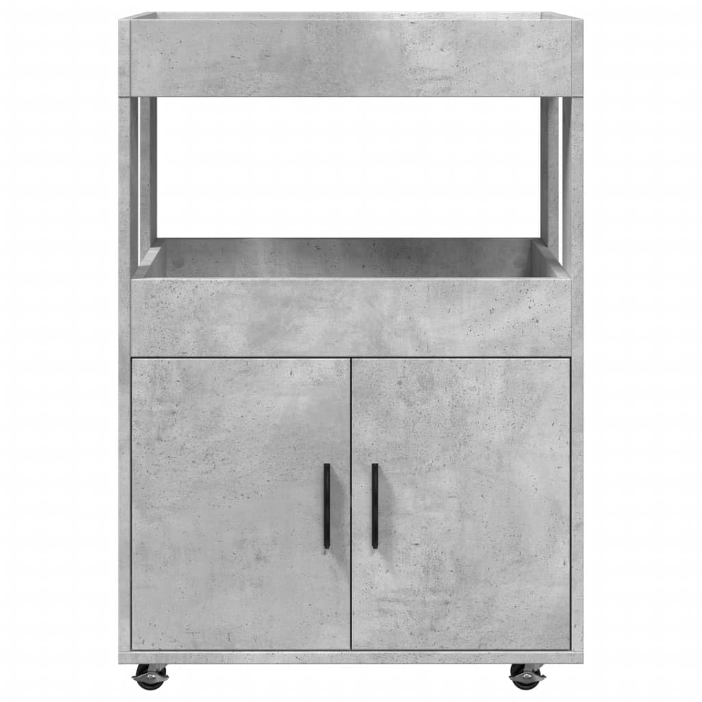 Carro de bar gris hormigón 60 x 39,5 x 89 cm moderno carrito de servicio con ruedas carrito de cocina de madera con 2 estantes para cocina, comedor y salón, carrito auxiliar para bebidas